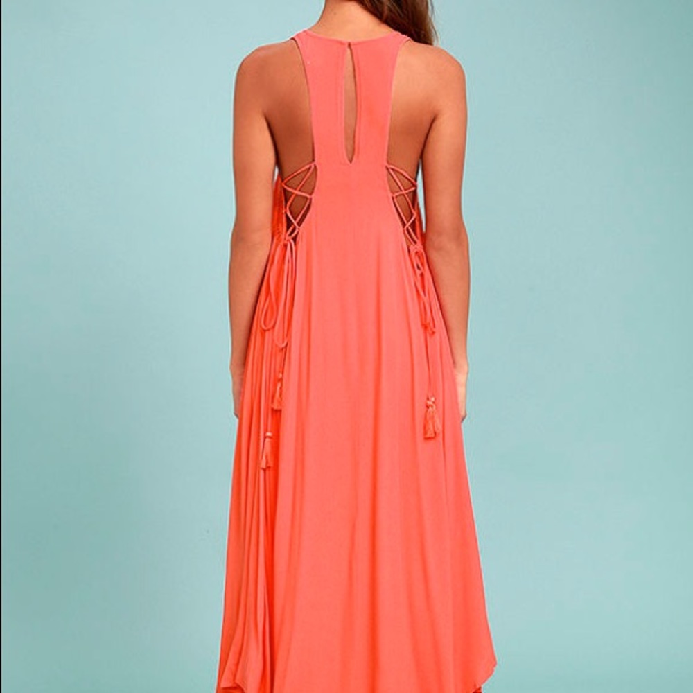 ASTR THE LABEL-CORAL PINK LACE-UP MIDI DRESS - Picture 3 of 8